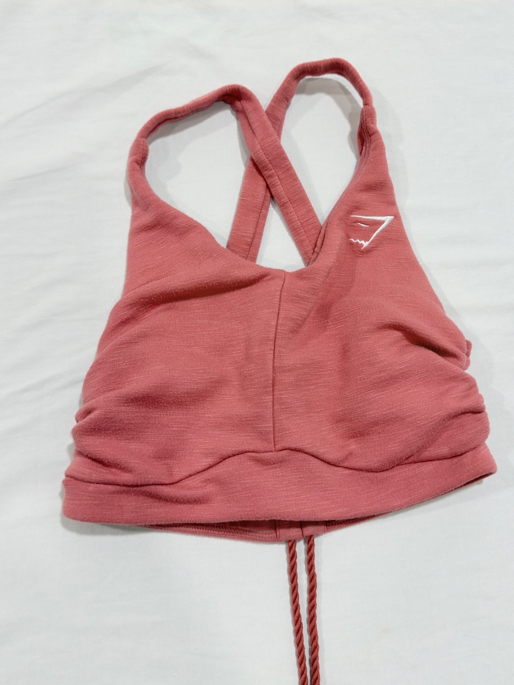 Gymshark Coral Pink Ruched Drawstring Sports Bra Crop Top Size Small
